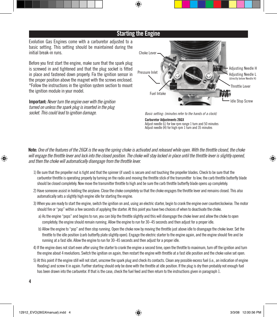 Starting the engine | Evolution Engines 26GX User Manual | Page 5 / 12