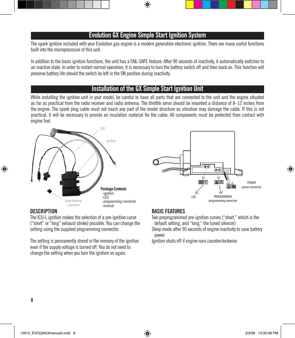 Evolution gx engine simple start ignition system, Installation of the gx simple start ignition unit, Description | Basic features | Evolution Engines 26GX User Manual | Page 9 / 12