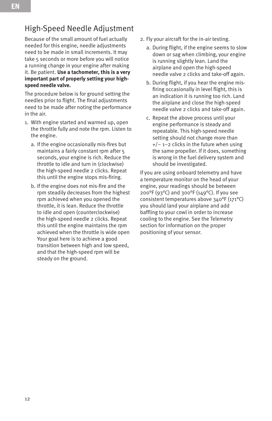 High-speed needle adjustment | Evolution Engines EVOE20GX User Manual | Page 12 / 19
