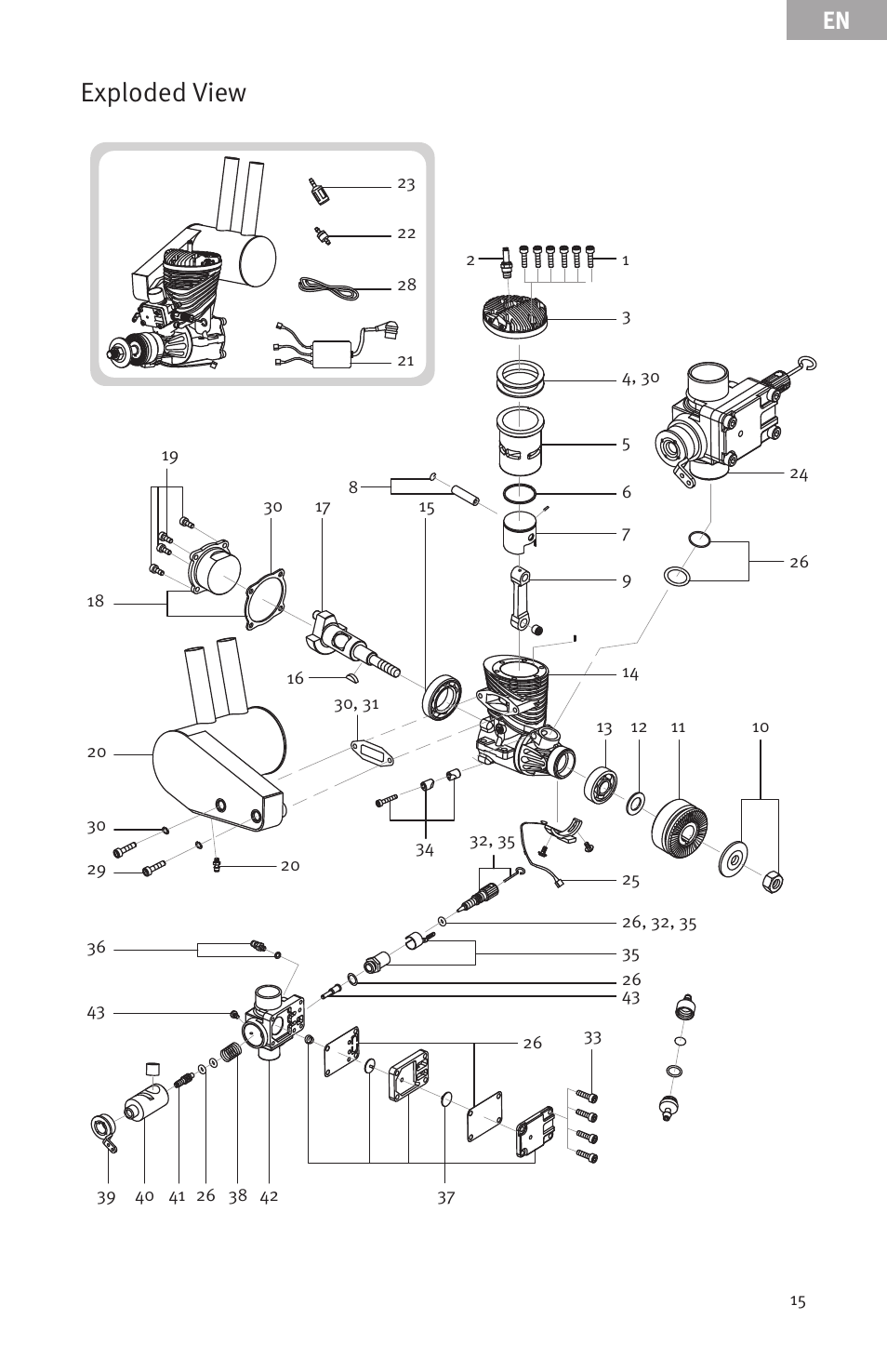 Exploded view | Evolution Engines EVOE20GX User Manual | Page 15 / 19