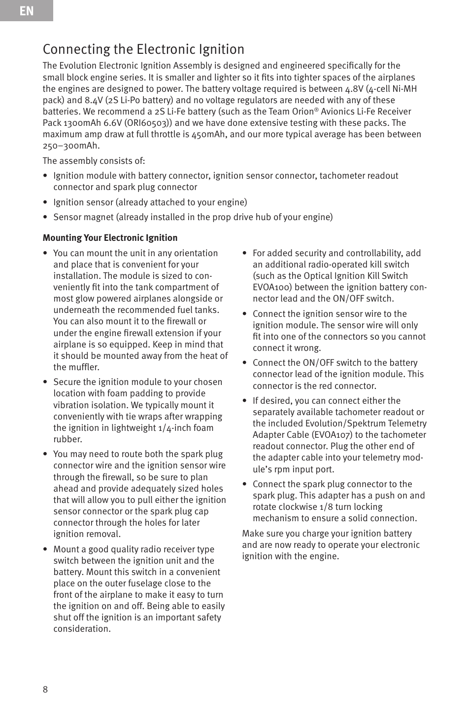 Connecting the electronic ignition | Evolution Engines EVOE20GX User Manual | Page 8 / 19