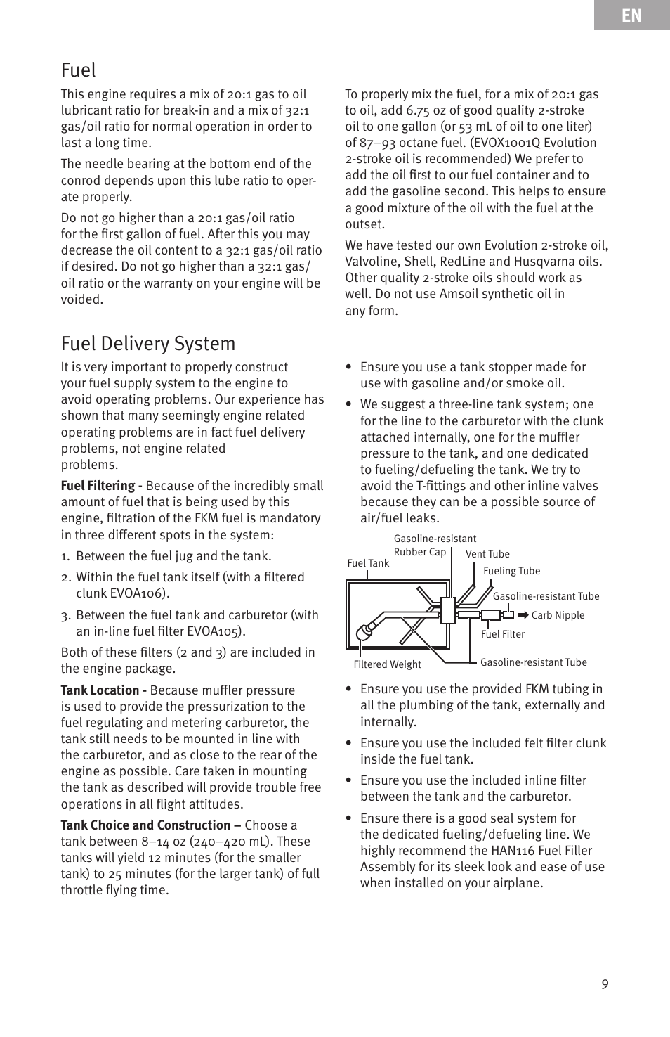 Fuel, Fuel delivery system | Evolution Engines EVOE20GX User Manual | Page 9 / 19