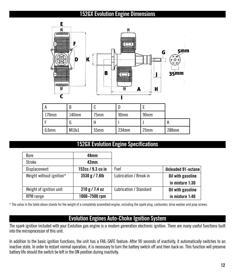 Evolution engines auto-choke ignition system | Evolution Engines 152GX User Manual | Page 12 / 16