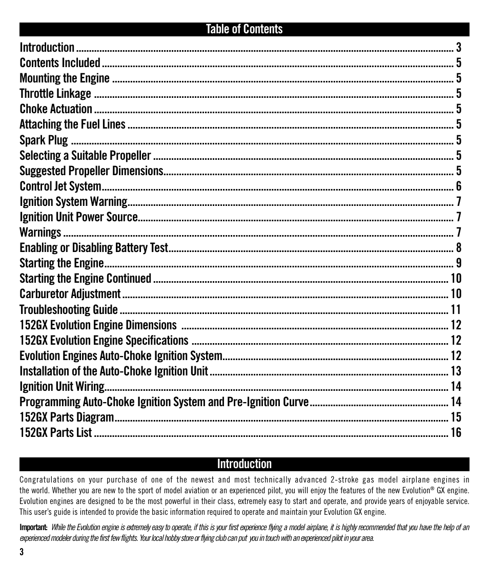 Evolution Engines 152GX User Manual | Page 3 / 16