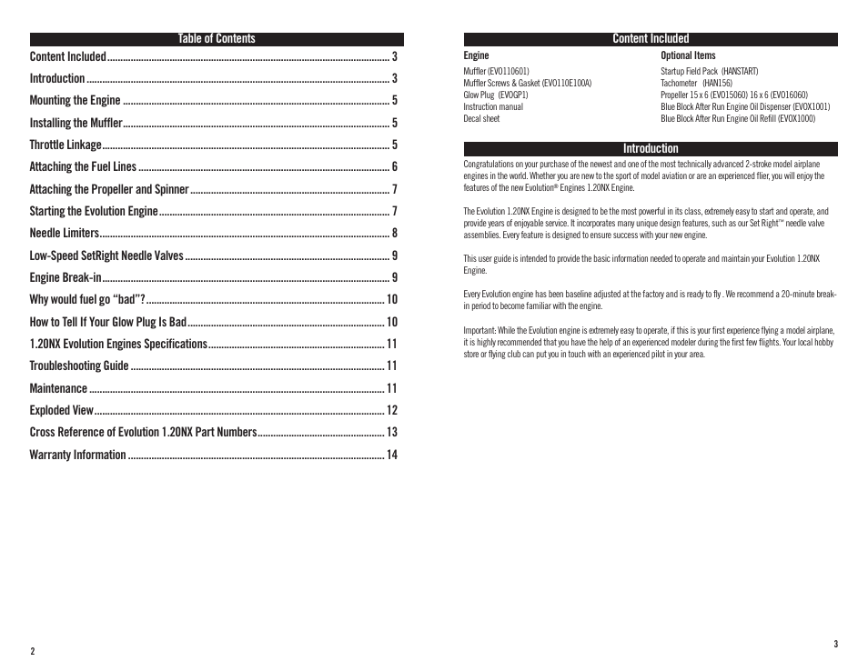 Introduction | Evolution Engines 120NX User Manual | Page 2 / 8