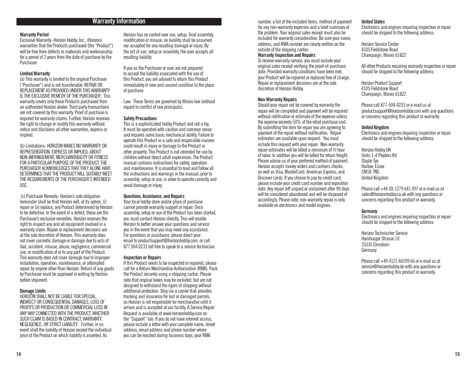 Warranty information | Evolution Engines 120NX User Manual | Page 8 / 8