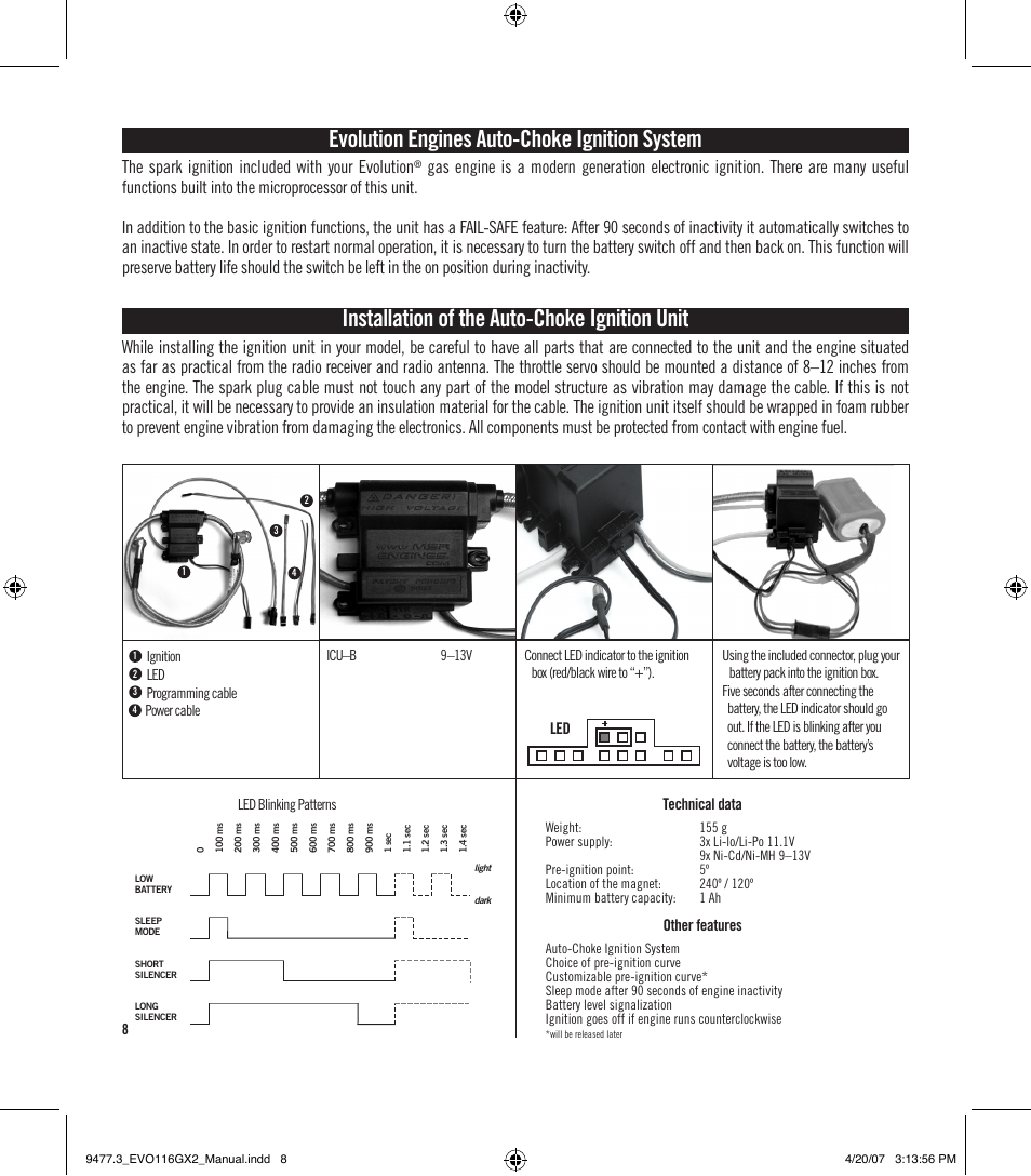 Evolution engines auto-choke ignition system, Installation of the auto-choke ignition unit, The spark ignition included with your evolution | Technical data, Other features | Evolution Engines EVOE116GX2 User Manual | Page 9 / 12