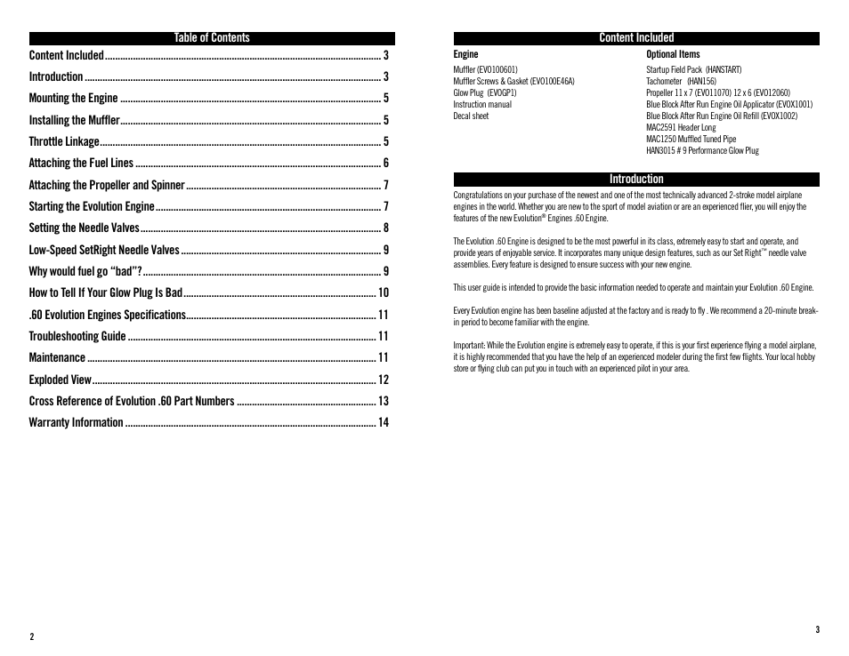 Introduction | Evolution Engines 60NX User Manual | Page 2 / 8