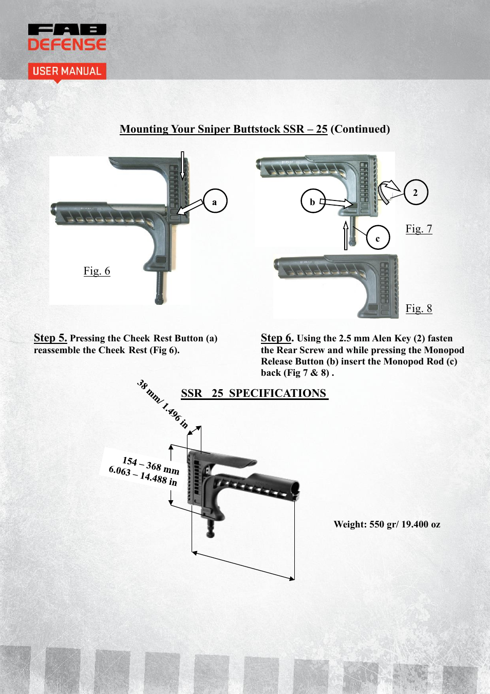 FAB Defense SSR-25 Sniper Buttstock User Manual | Page 3 / 3