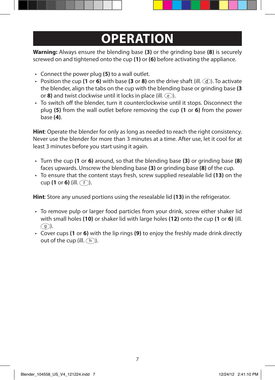 Operation | FARBERWARE 104558 17-Piece Rocket Blender User Manual | Page 7 / 19