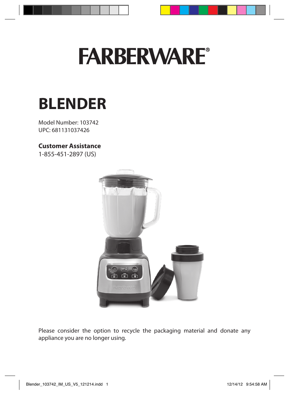 FARBERWARE 103742 4-Speed Digital Blender with Single Serve Cup User Manual | 26 pages