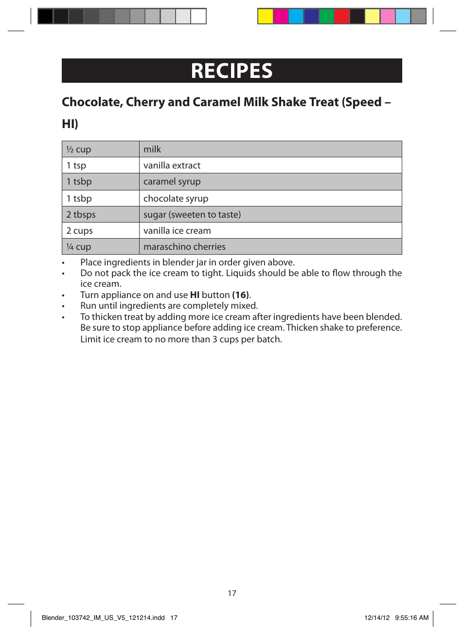 Recipes, Oreo milk shake treat (speed – hi), Heath-bar milk shake treat (speed – hi) | FARBERWARE 103742 4-Speed Digital Blender with Single Serve Cup User Manual | Page 17 / 26