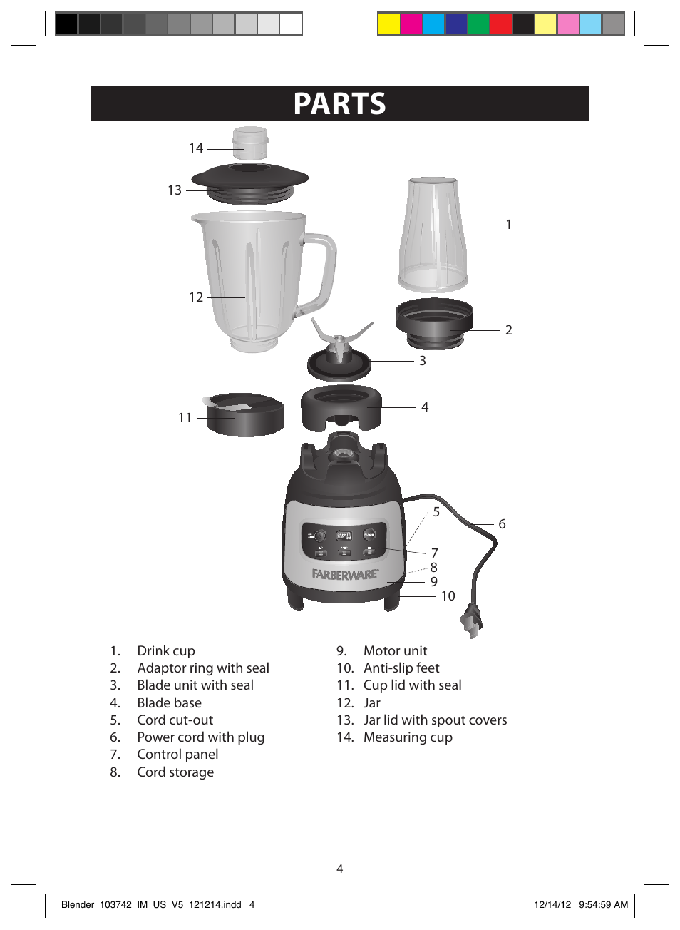 Parts | FARBERWARE 103742 4-Speed Digital Blender with Single Serve Cup User Manual | Page 4 / 26