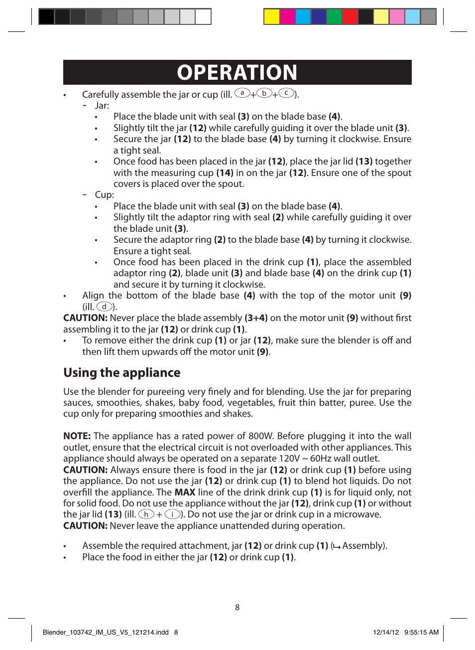 Operation, Using the appliance | FARBERWARE 103742 4-Speed Digital Blender with Single Serve Cup User Manual | Page 8 / 26