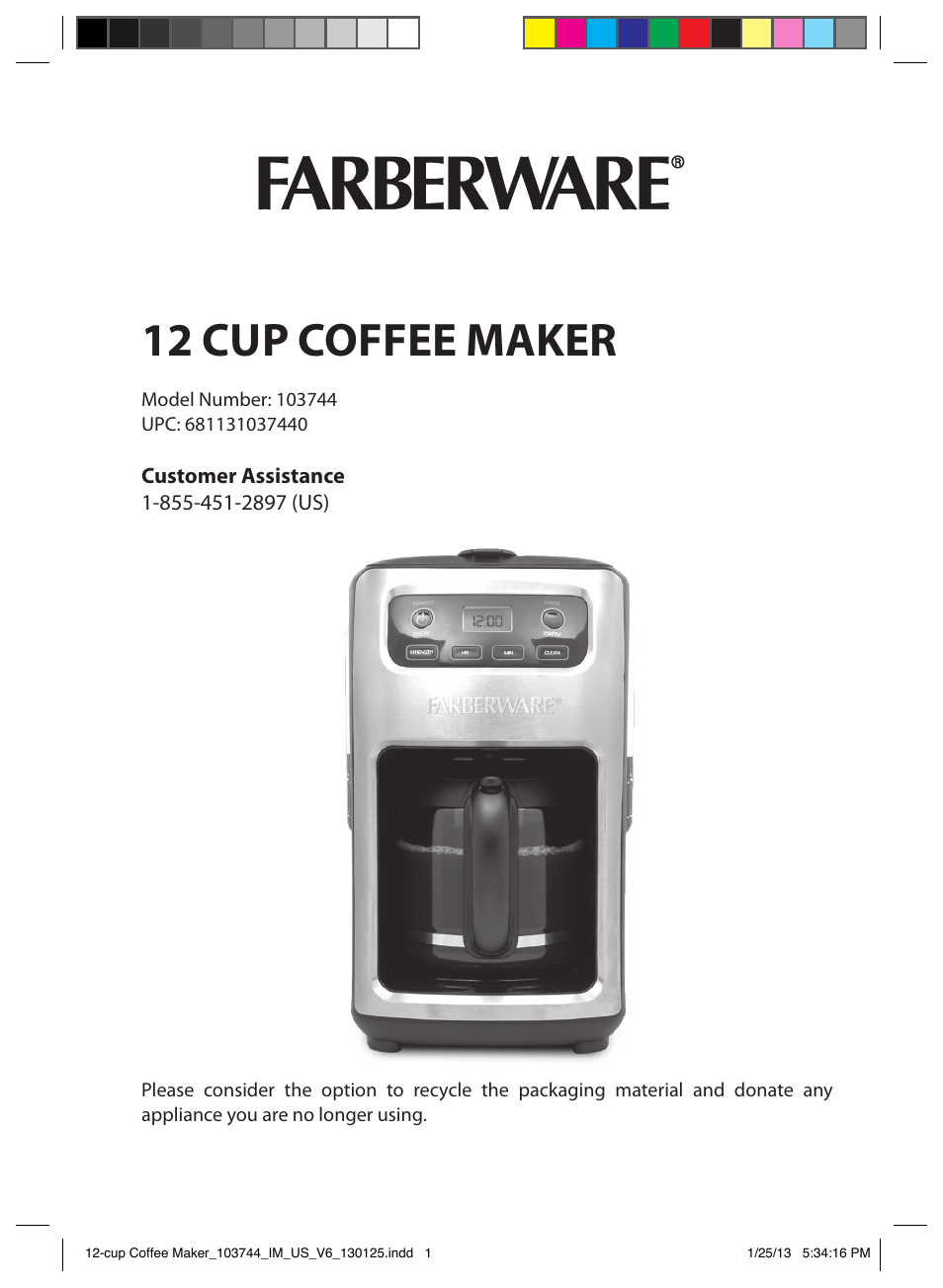 FARBERWARE 103744 12 Cup Coffee Maker User Manual | 19 pages