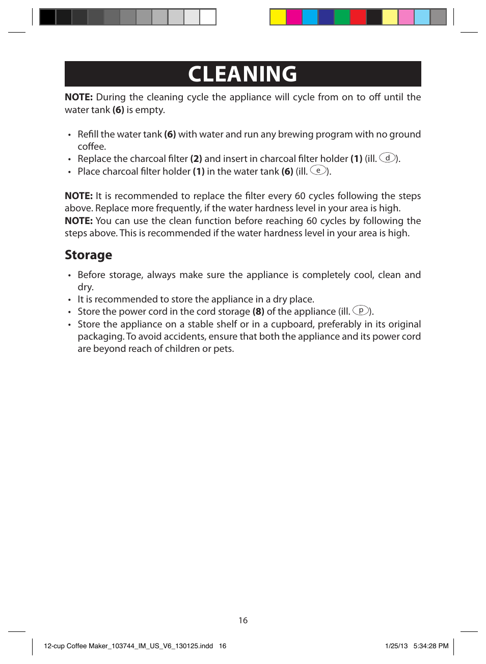 Cleaning, Storage | FARBERWARE 103744 12 Cup Coffee Maker User Manual | Page 16 / 19