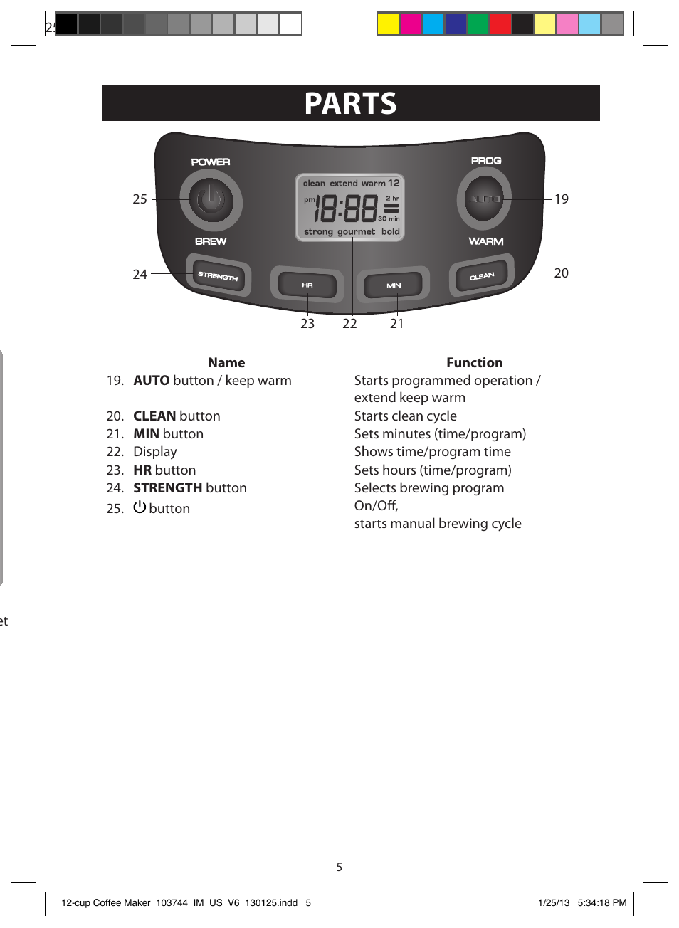 Parts | FARBERWARE 103744 12 Cup Coffee Maker User Manual | Page 5 / 19