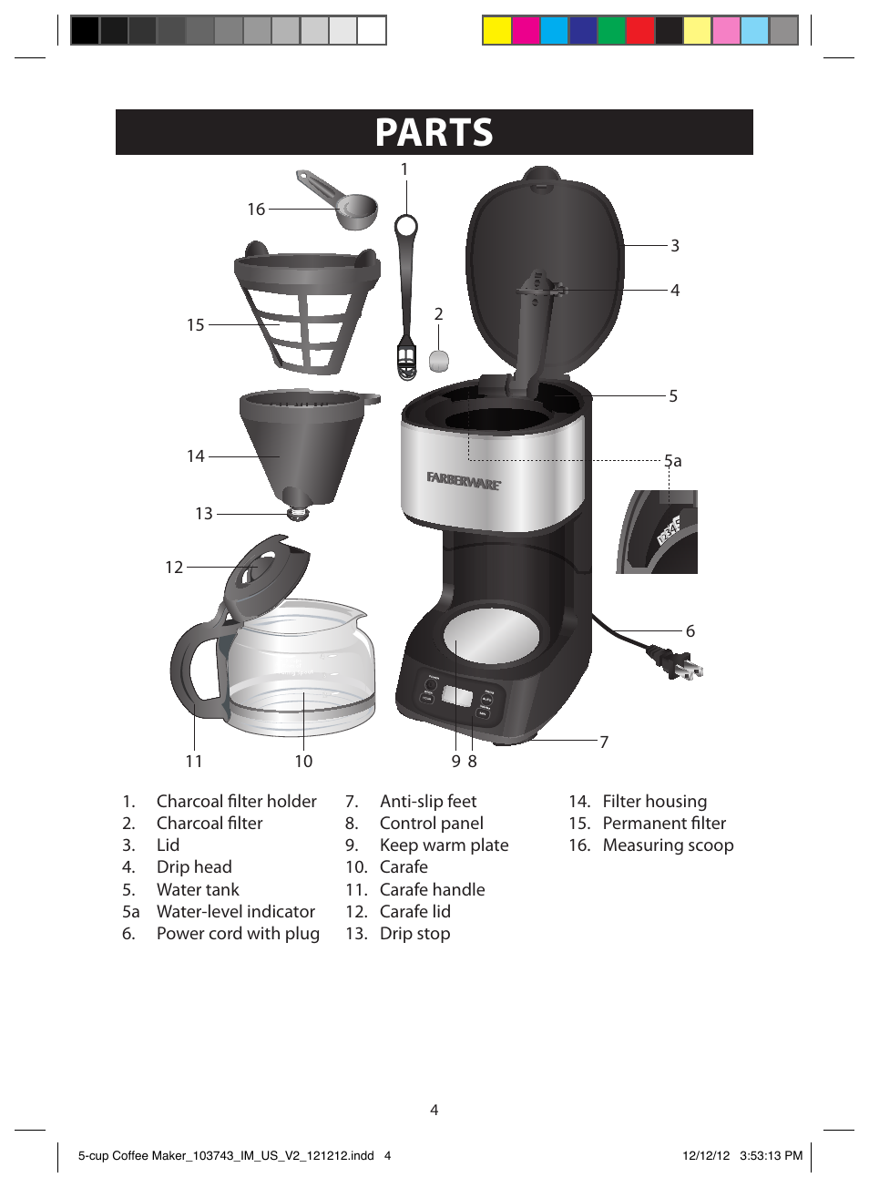 Parts | FARBERWARE 103743 5 Cup Coffee Maker User Manual | Page 4 / 15