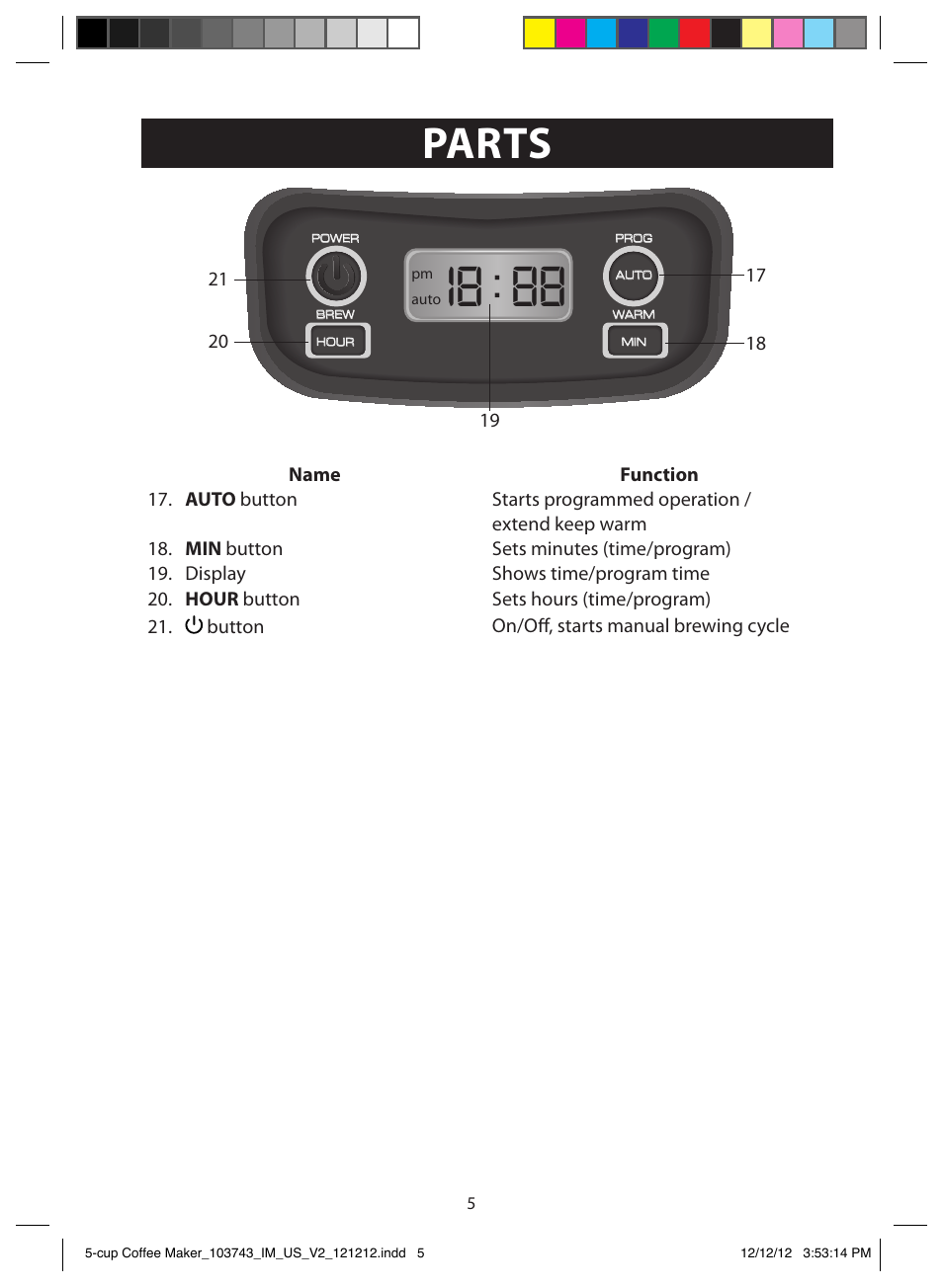 Parts | FARBERWARE 103743 5 Cup Coffee Maker User Manual | Page 5 / 15