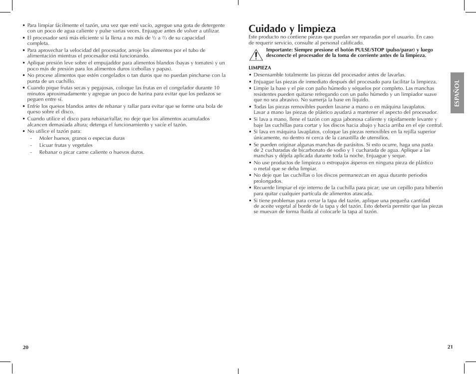 Cuidado y limpieza | FARBERWARE FP3000FBS 12-Cup Food Processor User Manual | Page 11 / 15