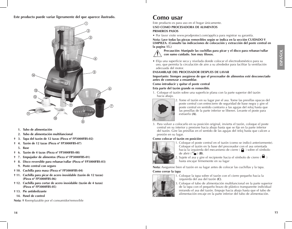 Como usar | FARBERWARE FP3000FBS 12-Cup Food Processor User Manual | Page 8 / 15