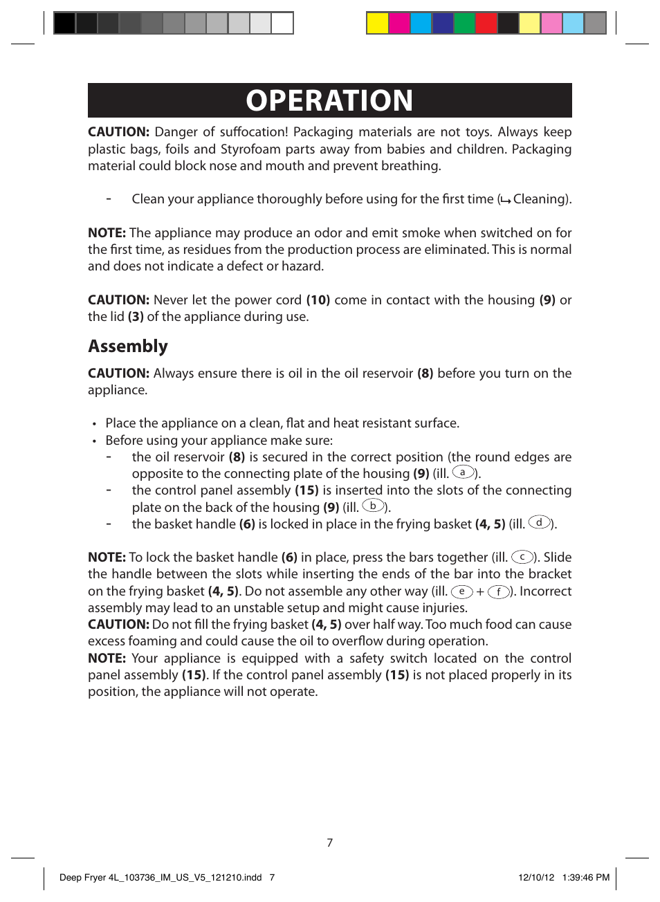 Illustrations operation, Operation, Before first use | Assembly | FARBERWARE 103736 4L Dual Deep Fryer User Manual | Page 7 / 15