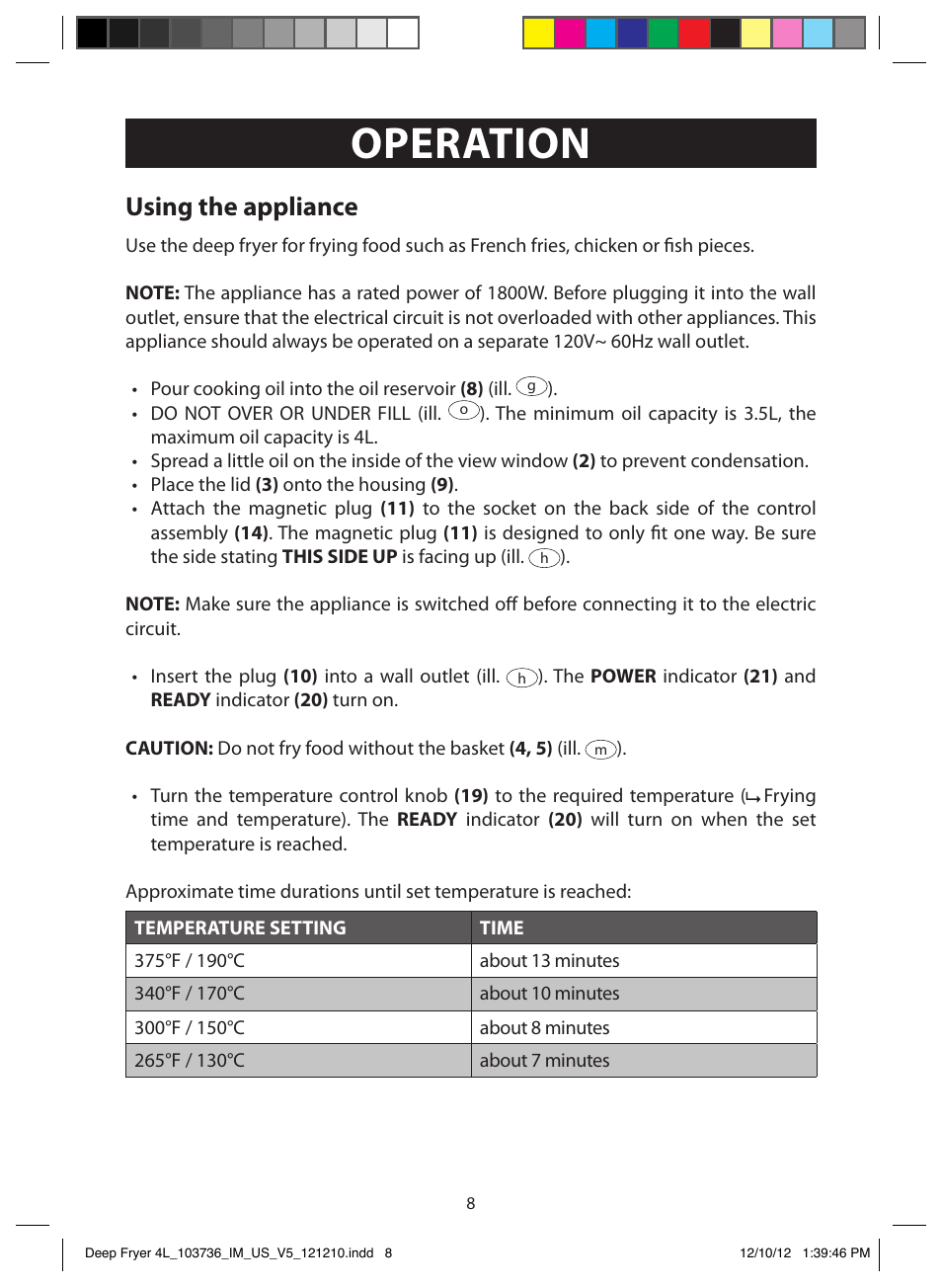 Operation, Using the appliance | FARBERWARE 103736 4L Dual Deep Fryer User Manual | Page 8 / 15