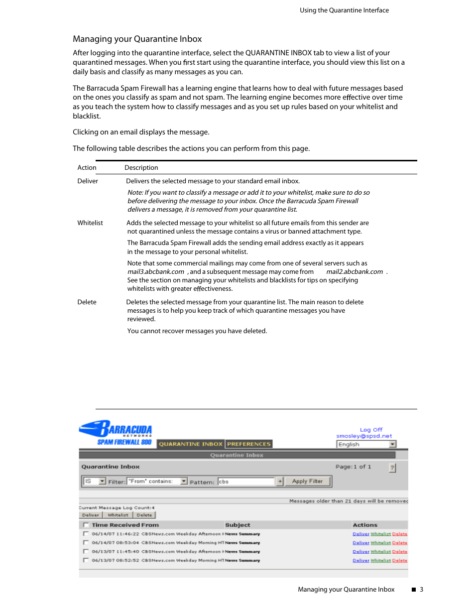 Managing your quarantine inbox | Barracuda Networks Spam Firewall User Manual | Page 3 / 5