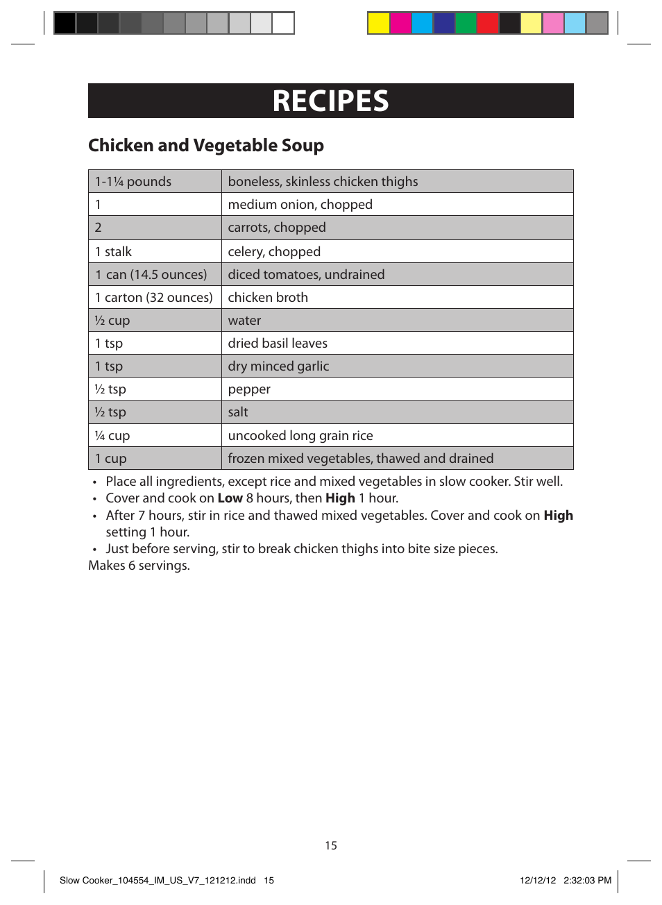 Recipes, Spaghetti sauce, Chicken and vegetable soup | FARBERWARE 104554 6 Qt. Oval Slow Cooker User Manual | Page 15 / 27