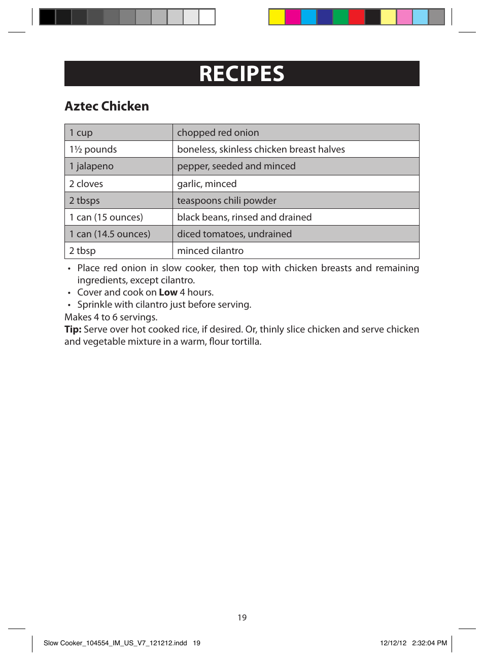 Recipes, Tuscan beef and bean soup, Aztec chicken | FARBERWARE 104554 6 Qt. Oval Slow Cooker User Manual | Page 19 / 27