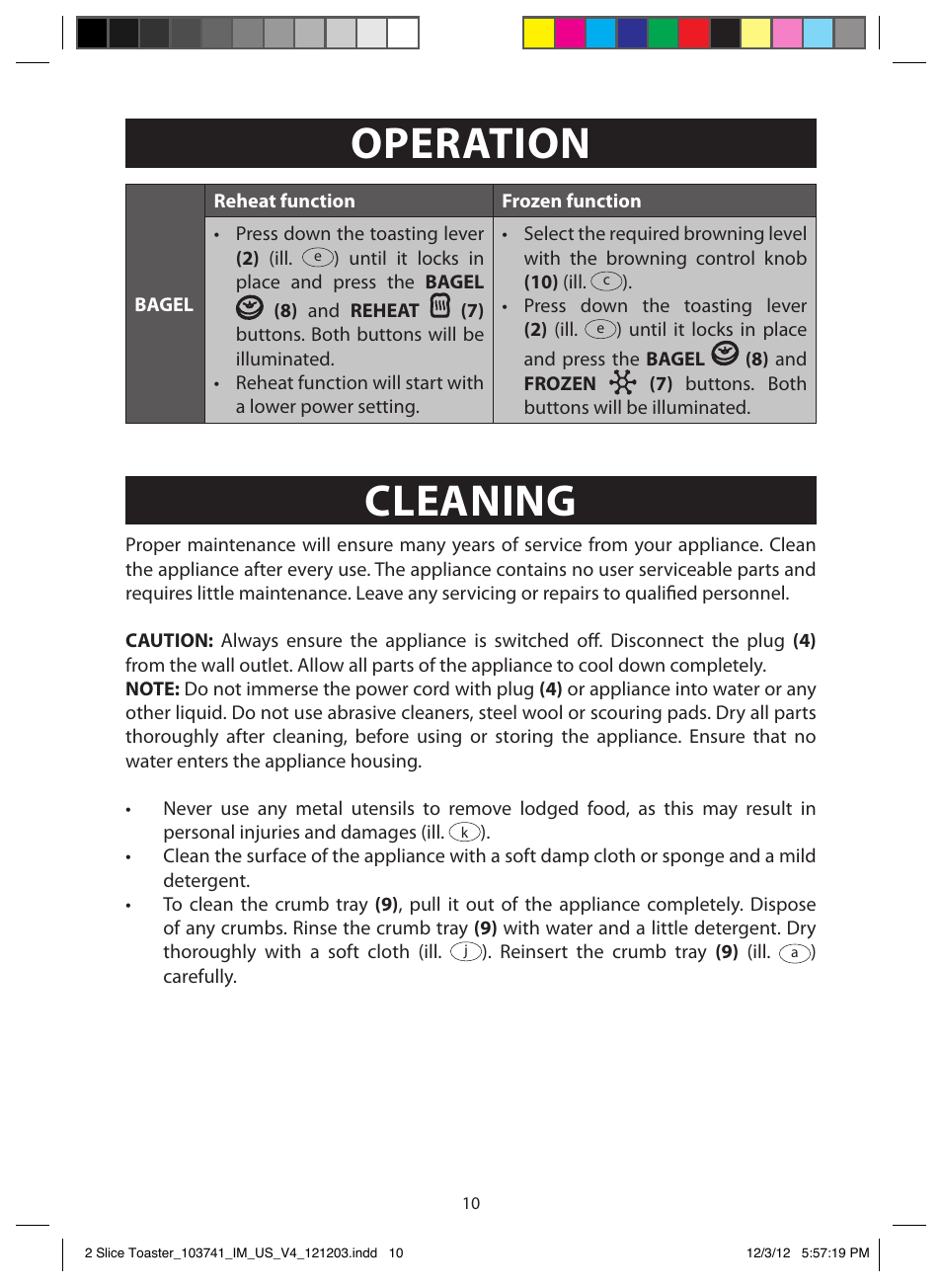 Operation, Cleaning, Troubleshooting | Storage | FARBERWARE 103741 2 Slice Toaster User Manual | Page 10 / 13