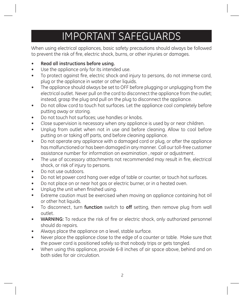 Important safeguards | FARBERWARE 104557 4-in-1 Grill User Manual | Page 2 / 28