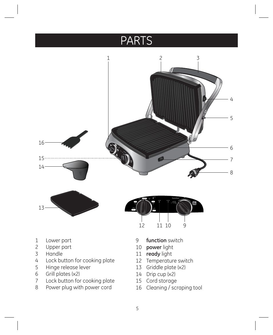 Parts | FARBERWARE 104557 4-in-1 Grill User Manual | Page 5 / 28