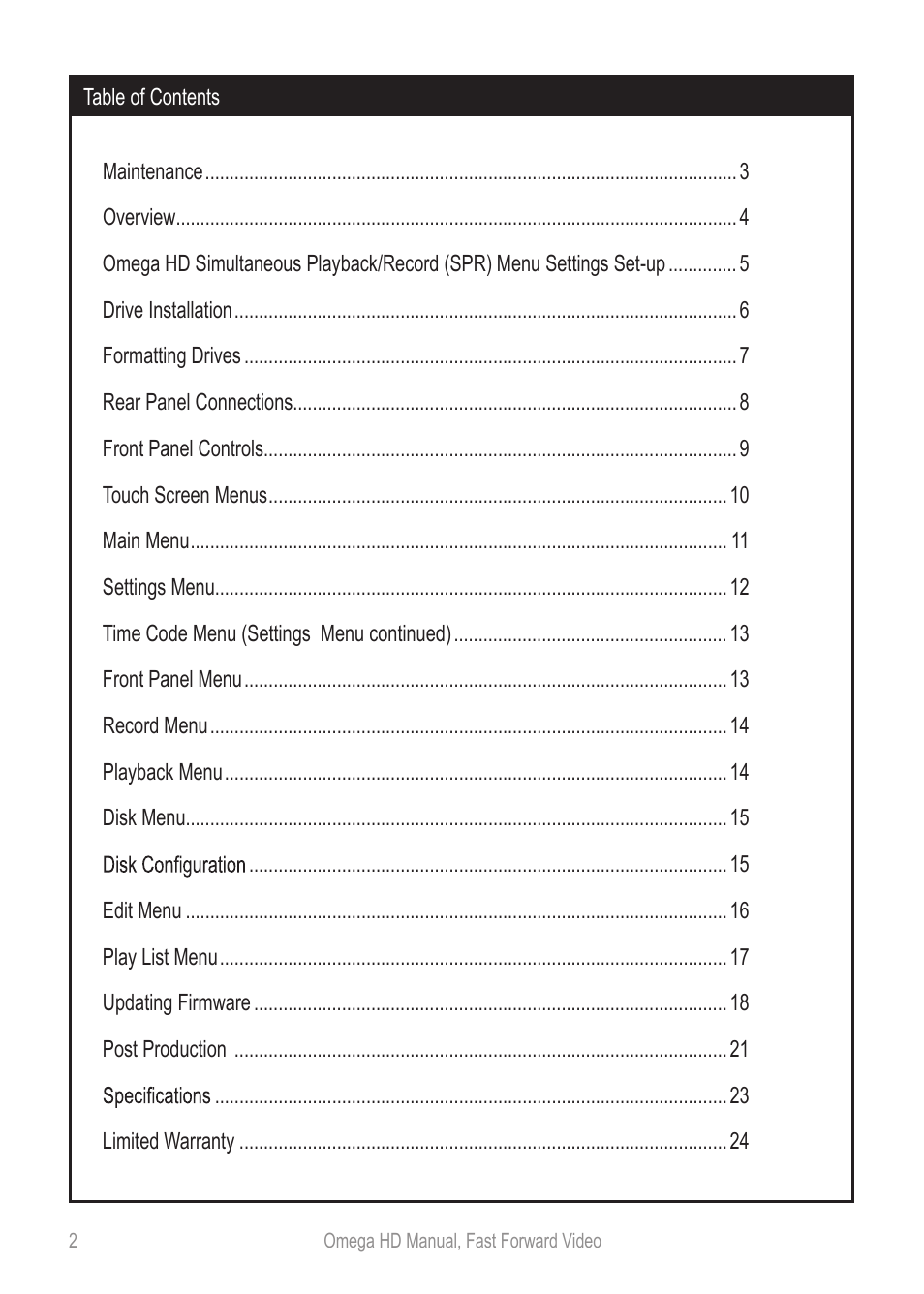 Omegahdmanual_p2 | Fast Forward Video Omega HD User Manual | Page 2 / 22