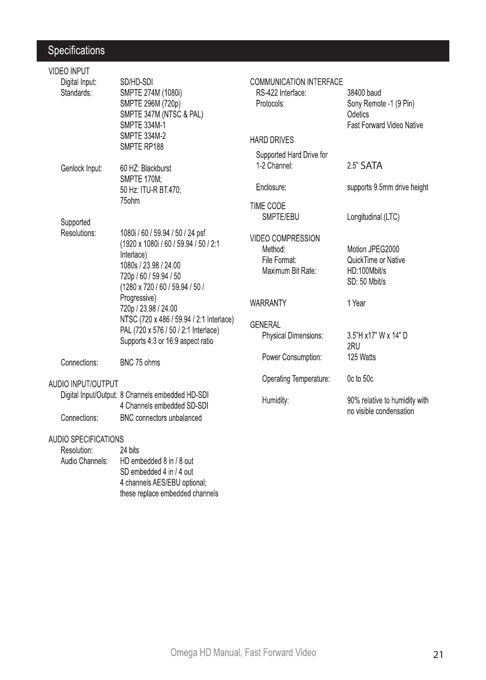 Omegahdmanual_p21 | Fast Forward Video Omega HD User Manual | Page 21 / 22