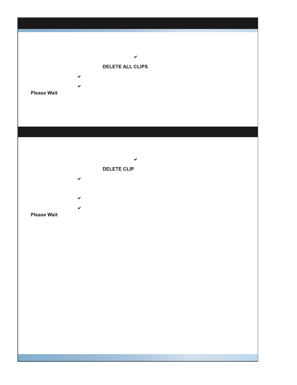 Delete all clips menu, Delete clip menu | Fast Forward Video Micron HD User Manual | Page 10 / 24