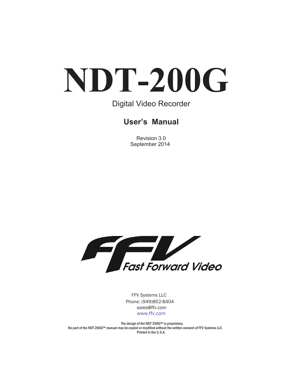 Fast Forward Video NDT 200 User Manual | 16 pages