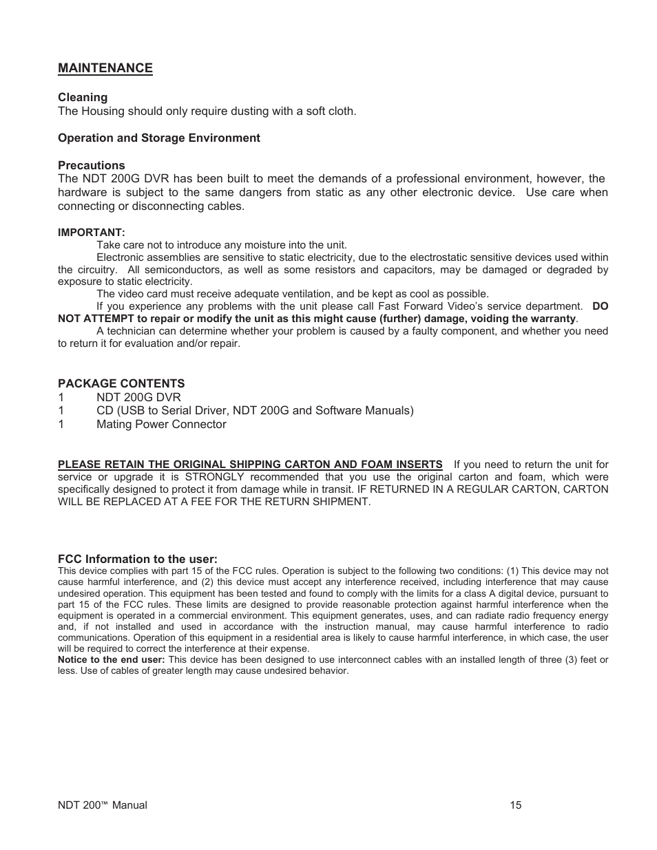 Ndt200 dvr manual p15 | Fast Forward Video NDT 200 User Manual | Page 15 / 16