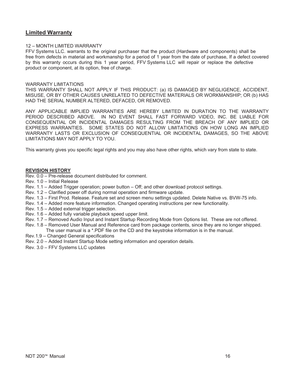 Ndt200 dvr manual p16 | Fast Forward Video NDT 200 User Manual | Page 16 / 16