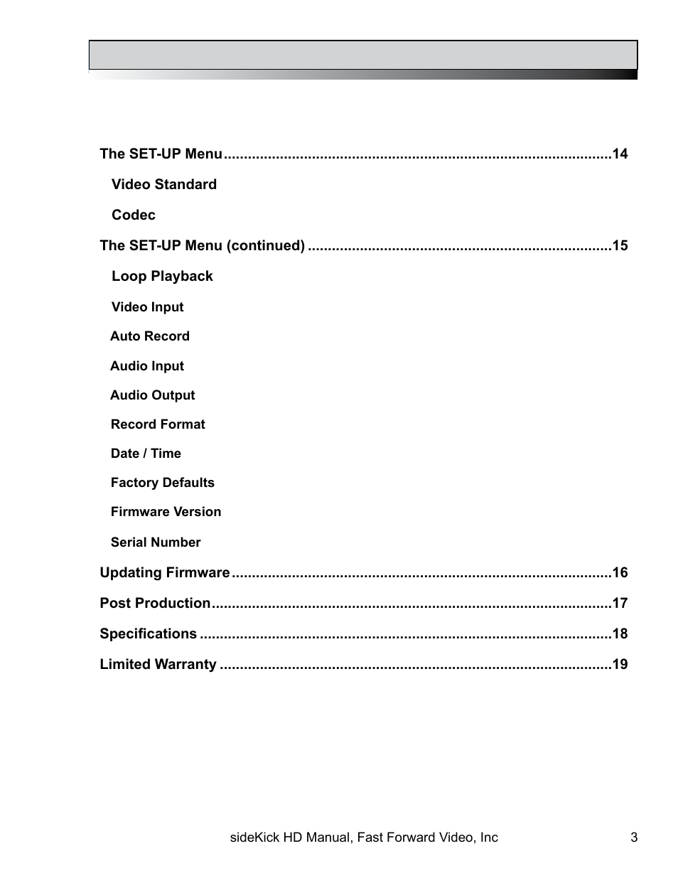 Fast Forward Video SideKick HD (EOL) User Manual | Page 3 / 19