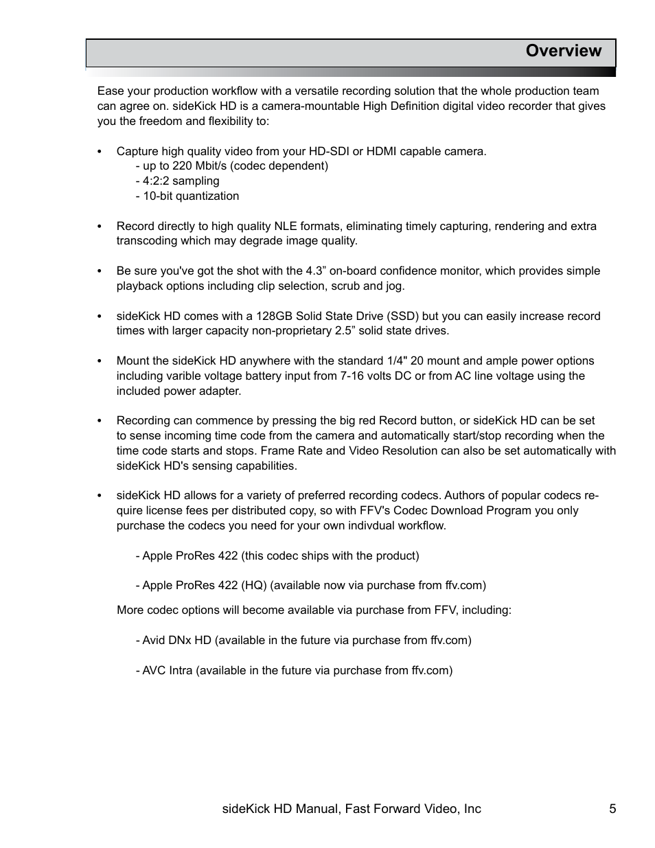 Overview | Fast Forward Video SideKick HD (EOL) User Manual | Page 5 / 19