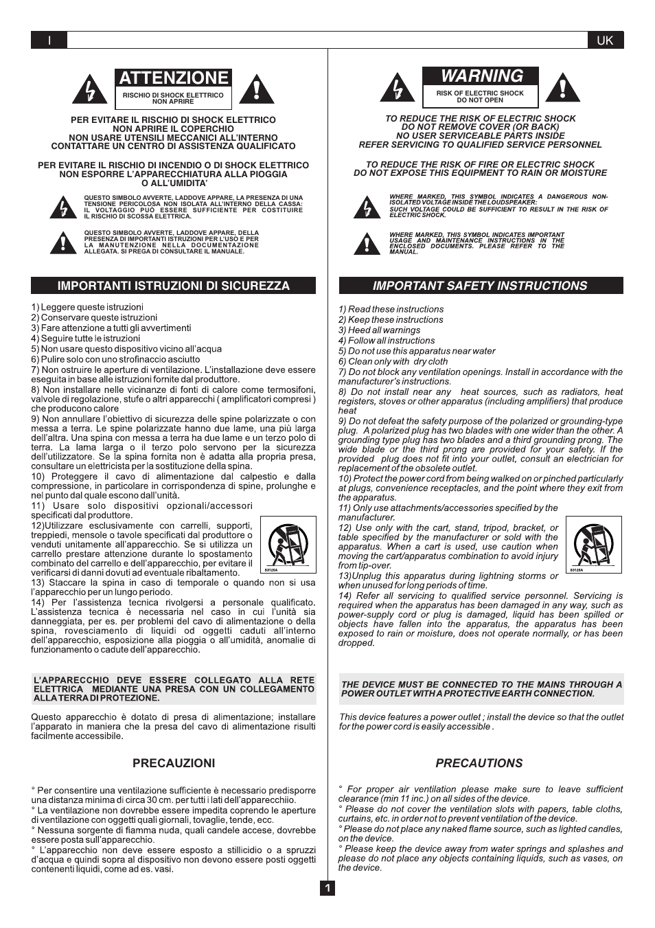 Warning, Attenzione | FBT AMICO10USB User Manual | Page 3 / 36