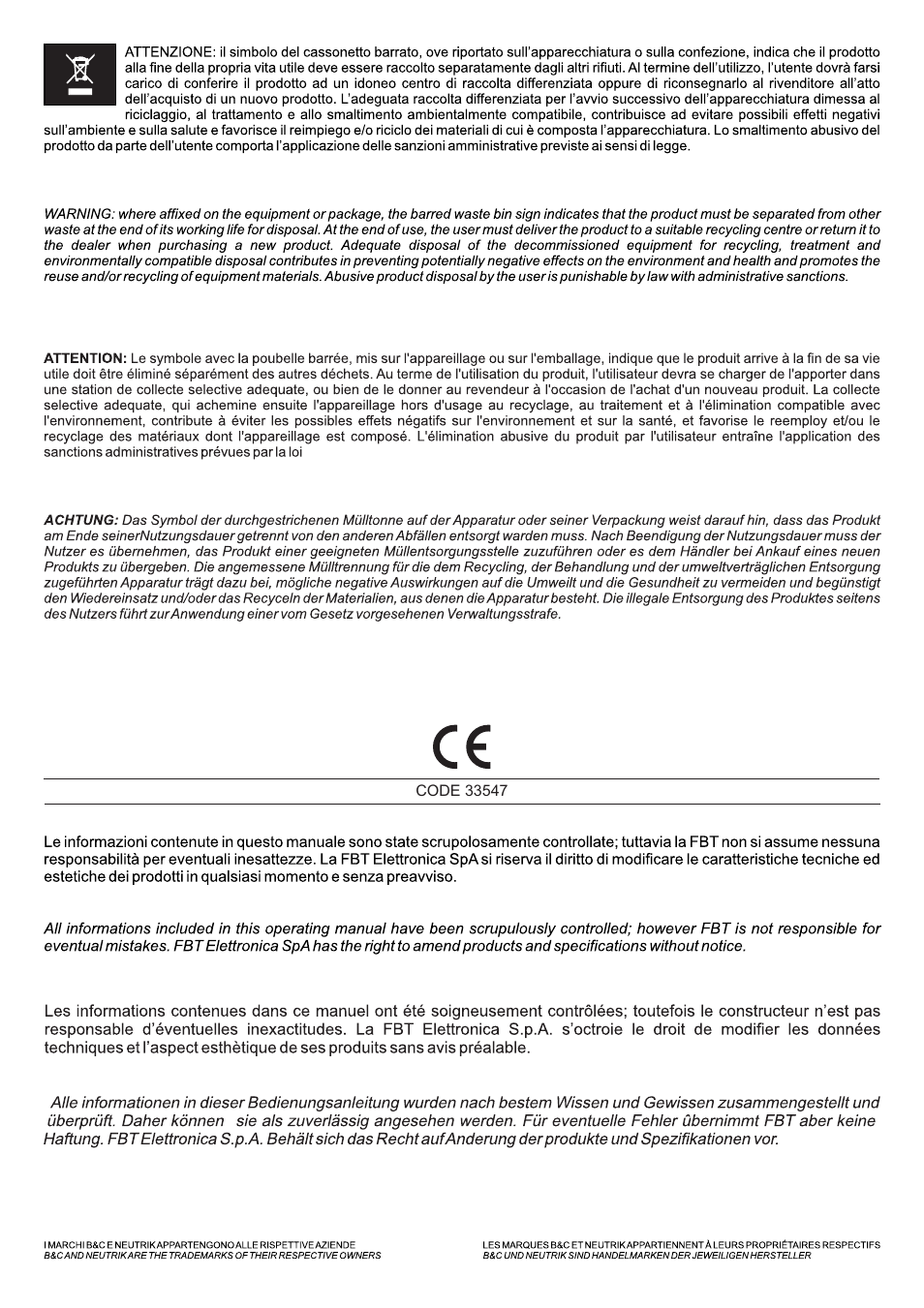 FBT AMICO10USB User Manual | Page 36 / 36