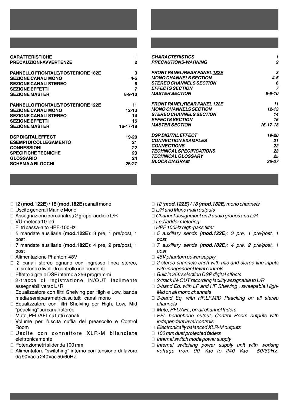 Italiano, English | FBT FORMULA 122E User Manual | Page 3 / 56