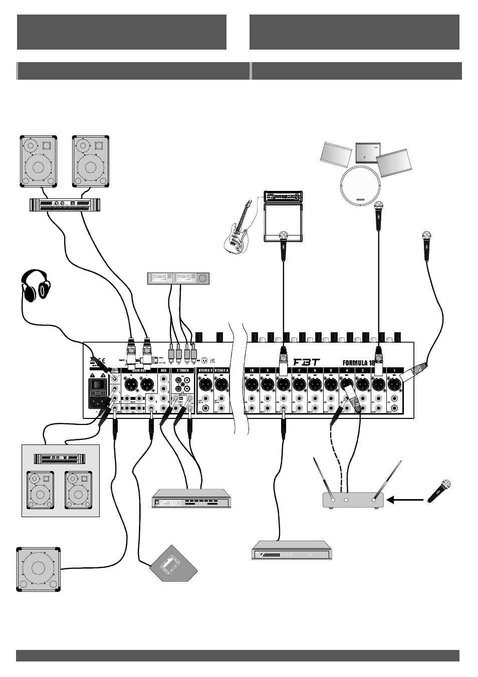 Français deutsch, Exemples de connexion anschlußbeispiele | FBT FORMULA 122E User Manual | Page 50 / 56