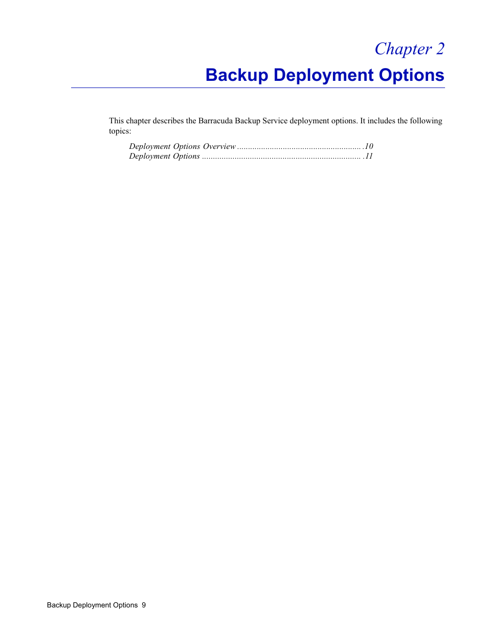 Backup deployment options, Chapter 2 – backup deployment options, Chapter 2 backup deployment options | Barracuda Networks 4 User Manual | Page 11 / 69