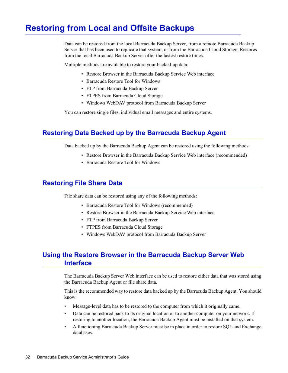 Restoring from local and offsite backups, Restoring file share data | Barracuda Networks 4 User Manual | Page 34 / 69