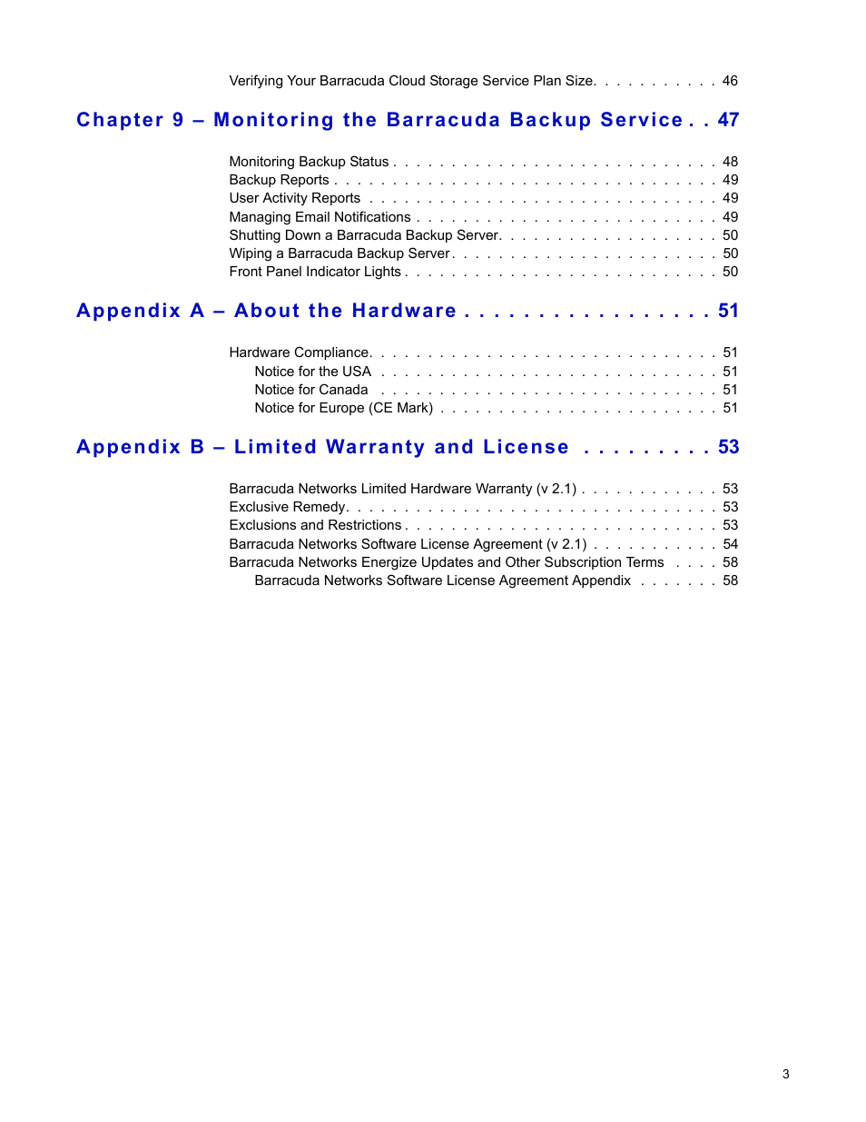 Appendix a – about the hardware, Appendix b – limited warranty and license | Barracuda Networks 4 User Manual | Page 5 / 69