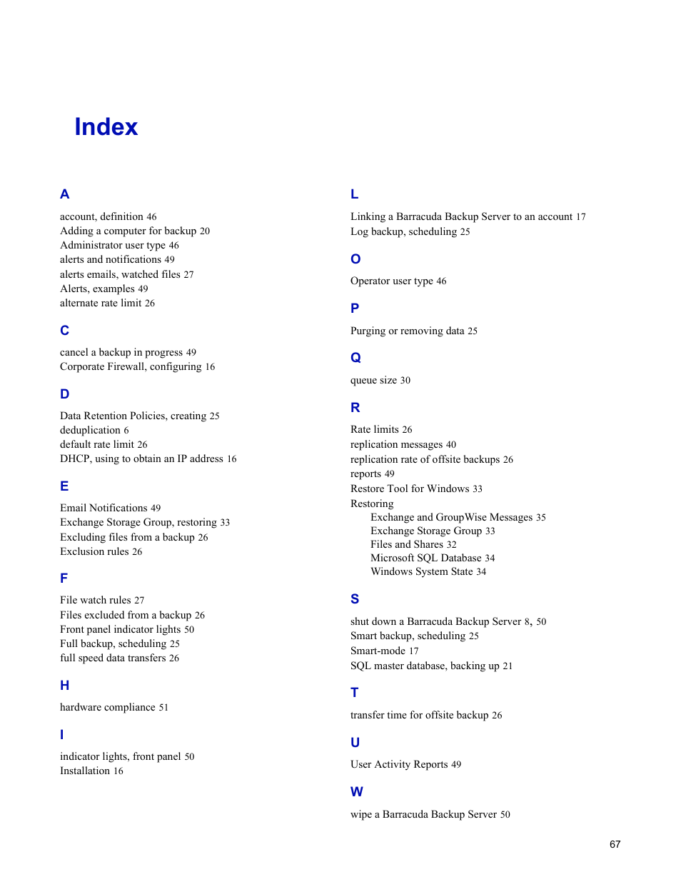 Index | Barracuda Networks 4 User Manual | Page 69 / 69
