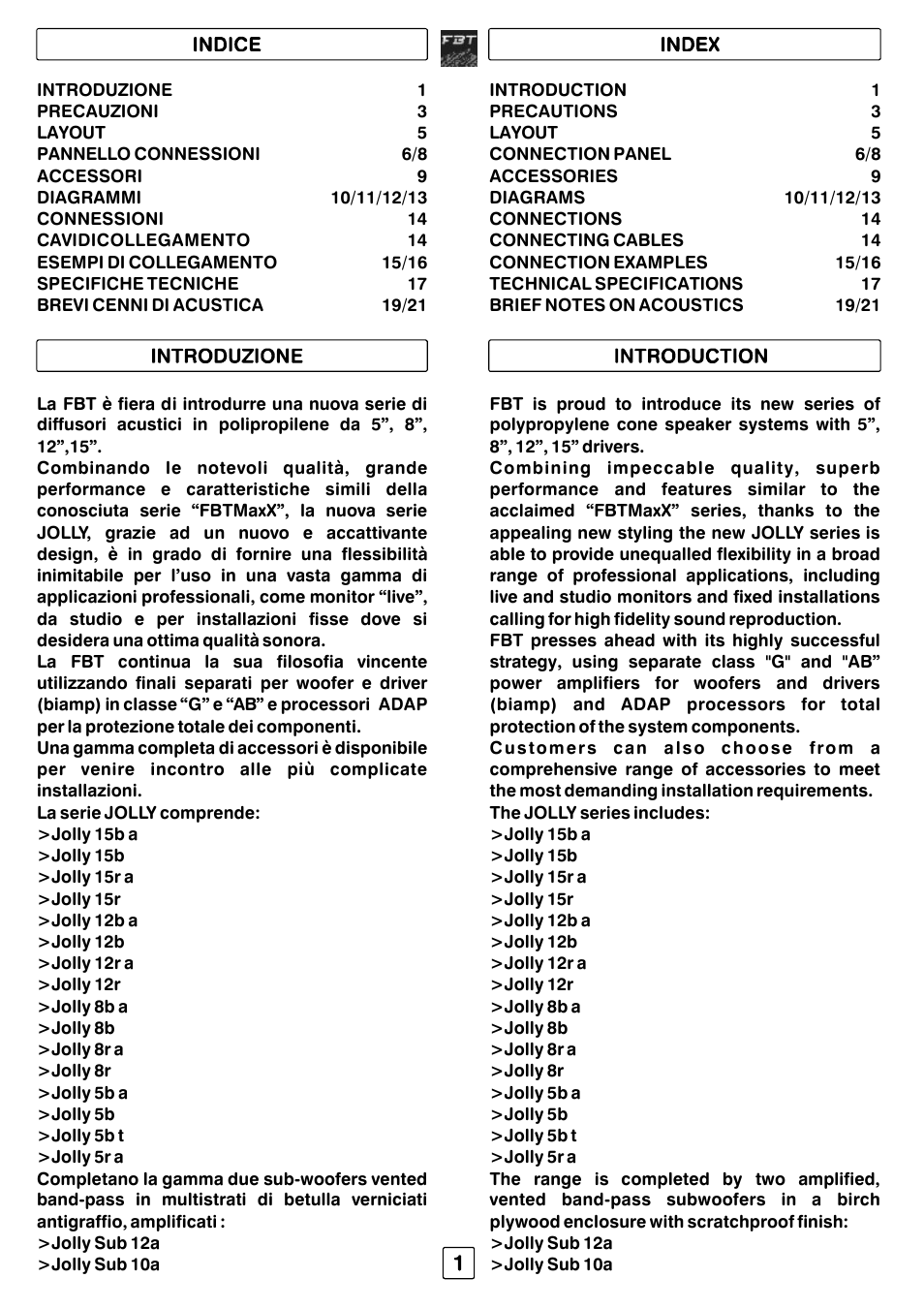 FBT JOLLY15 User Manual | Page 2 / 24